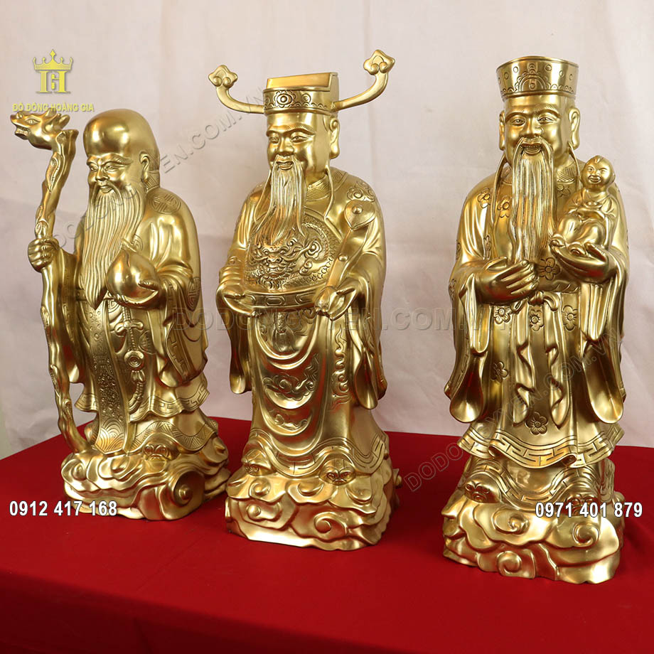 Tượng Tam Đa Ph&uacute;c Lộc Thọ bằng đồng v&agrave;ng